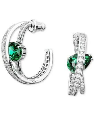 Swarovski Silver-Tone Hyperbola Green Crystal Double Spiral Medium Hoop Earrings, 2"