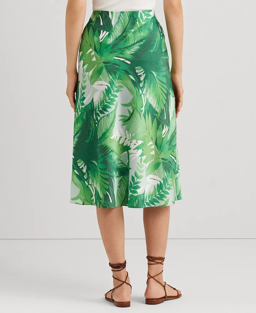 Lauren Ralph Lauren Women's Palm Frond-Print Charmeuse Midi Skirt