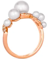 Le Vian Vanilla Pearls (3-8mm) & Nude Diamond (3/8 ct. t.w.) Wavy Ring in 14k Rose Gold