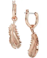 Swarovski Rose Gold-Tone Nice Crystal Feather Drop Earrings