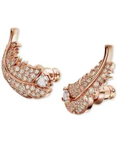 Swarovski Rose Gold-Tone Nice Crystal Feather Stud Earrings