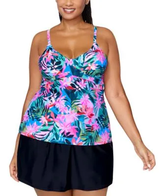 Raisins Curve Plus Size Aries Tankini Top Matching Swim Skirt