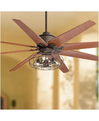 Casa Vieja 72" Predator Vintage Large Indoor Ceiling Fan with Led Light Remote Control English Bronze Cherry Blades Cage for Living Room Kitchen Bedro