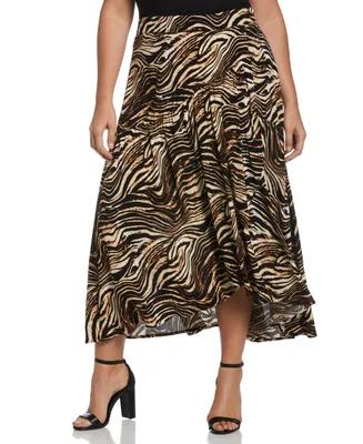 Ella Rafaella Plus Printed Crepe Faux Wrap Skirt