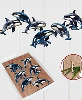 Designocracy Holiday Wooden Clip-On Ornaments Majestic Orcas Set of 6 G. DeBrekht