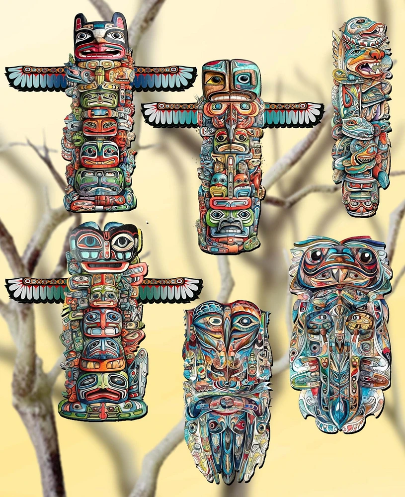 Designocracy Holiday Wooden Clip-On Ornaments Spirit of the Totem Set of 6 G. DeBrekht