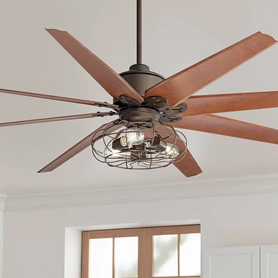 Casa Vieja 72" Predator Vintage Large Indoor Ceiling Fan with Led Light Remote Control English Bronze Cherry Blades Cage for Living Room Kitchen Bedro