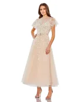 Women's Embellished Flutter Sleeve Bow Waist A Line Dress