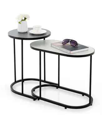 2-in-1 Design Faux Marble Top Tea Table Nesting Coffee Table Set of 2