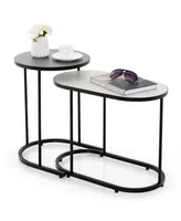 2-in-1 Design Faux Marble Top Tea Table Nesting Coffee Table Set of 2