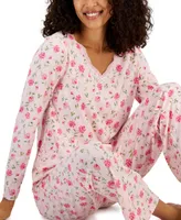 Charter Club Women's Cotton Long-Sleeve Lace-Trim Pajamas Set, Created for Macy's