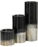 Metal Colorblock Candle Holder with Gold-Tone and Silver-Tone Streaks 11", 7" and 4" H, Set of 3