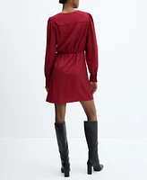 Mango Women's Puffed Sleeves Short Dress