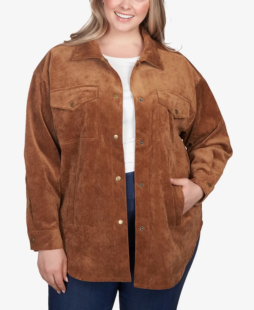 Ruby Rd. Plus Size Button Up Solid Pincord Jacket