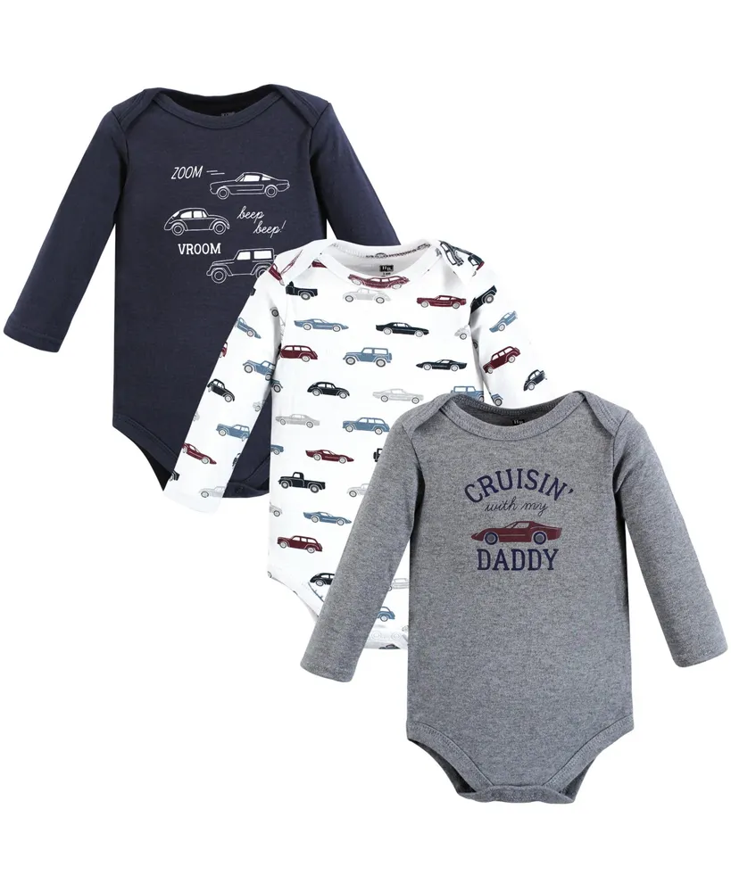 Hudson Baby Baby Boys Hudson Cotton Long-Sleeve Bodysuits, Cars 3-Pack, 12-18 Months