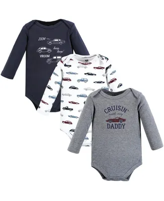 Hudson Baby Baby Boys Hudson Cotton Long-Sleeve Bodysuits, Cars 3-Pack, 6-9 Months