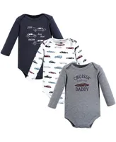 Hudson Baby Baby Boys Hudson Cotton Long-Sleeve Bodysuits, Cars 3-Pack, 6-9 Months