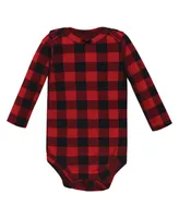 Hudson Baby Girls Cotton Long-Sleeve Bodysuits, Buffalo Plaid Gold, 3-Pack