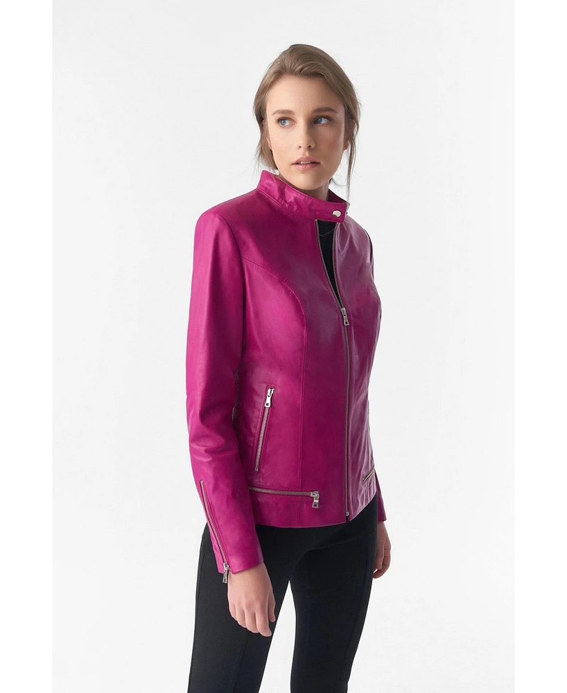 Furniq Uk Women's Zipper Hem Detail Leather Jacket