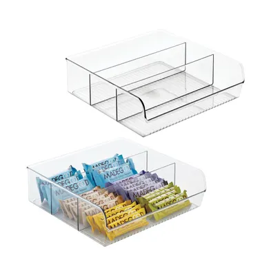 mDesign Plastic Divided Storage Bin Organizer for Kitchen Cabinet, 2 Pack, Clear