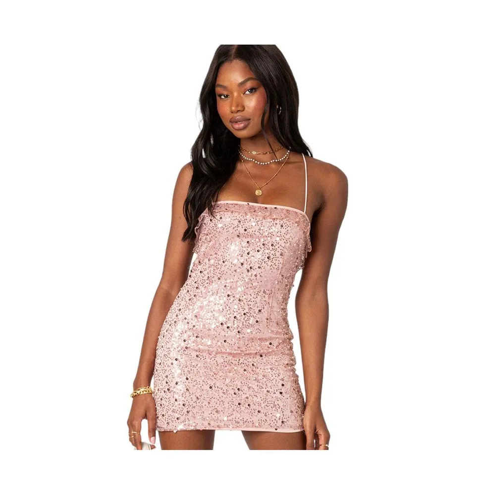 Dazzle Down Sequin Lace-Up Mini Dress