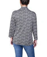 Ny Collection Petite Puff Print 3/4 Sleeve Two-Fer Top