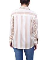 Ny Collection Petite Long Sleeve Striped Satin Blouse