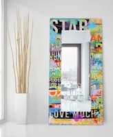 Empire Art Direct "Metro Mix" Rectangular Beveled Mirror on Free Floating Printed Tempered Art Glass, 72" x 36" x 0.4" - Multi