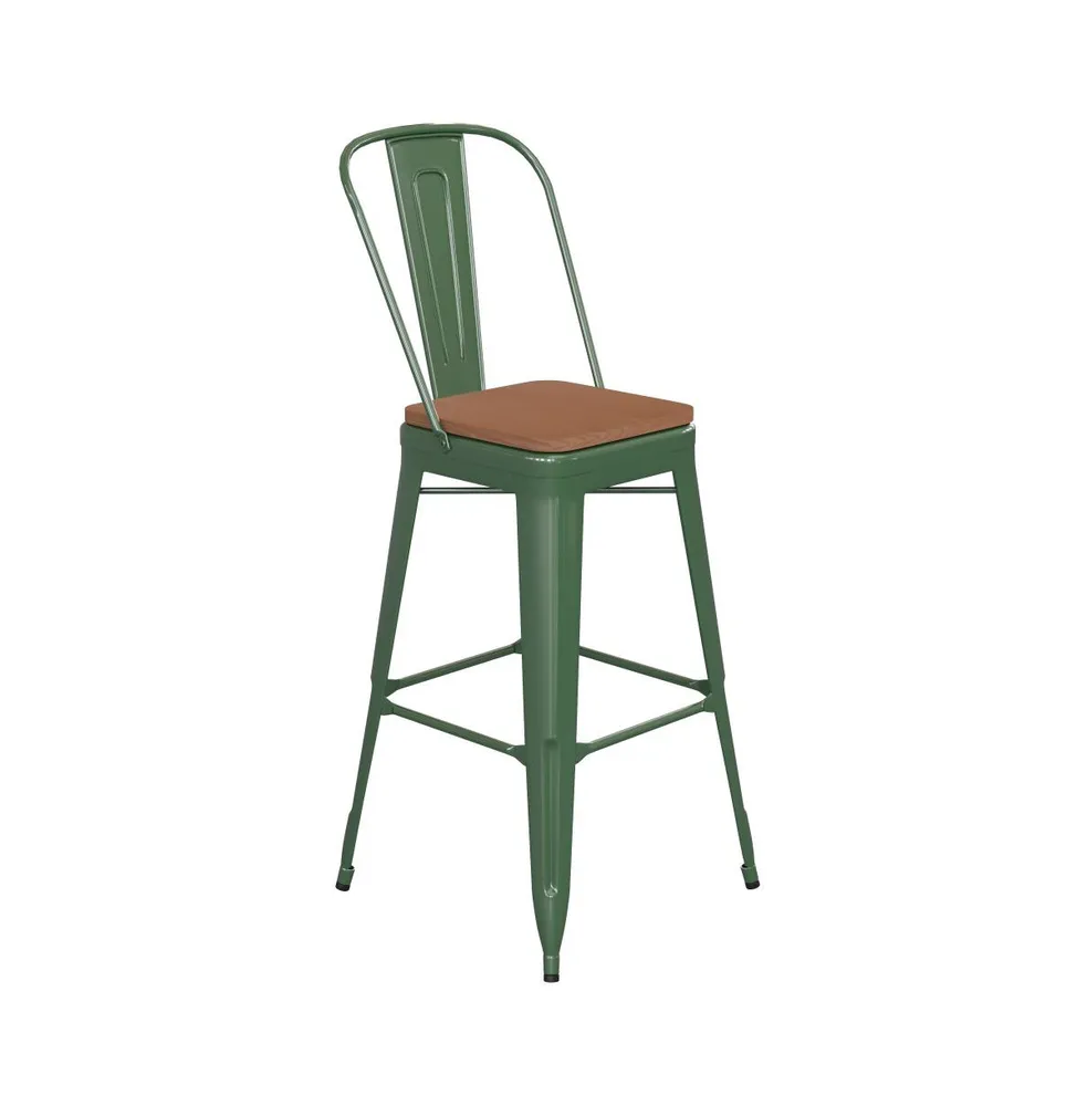 Emma+Oliver Kam Metal Indoor-Outdoor Stool With Removable Back And All-Weather Polystyrene Seat