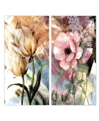 Empire Art Direct "Pastel Fleur I Li" Frameless Free Floating Reverse Printed Tempered Glass Wall Art Set of 2, 72" x 36" x 0.2" Each - Multi