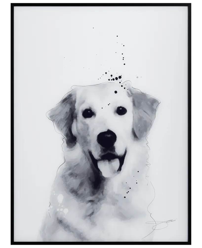 Empire Art Direct "golden Retriever" Pet Paintings on Printed Glass Encased with A Black Anodized Frame, 24" x 18" x 1"