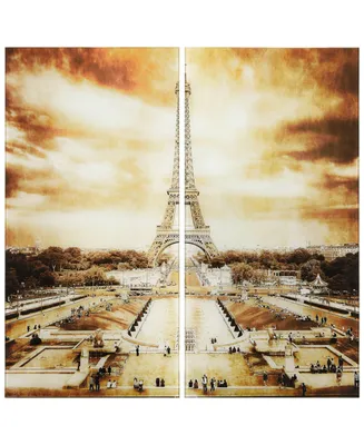 Empire Art Direct "Eiffel Tower Ab" Frameless Free Floating Tempered Glass Panel Graphic Wall Art Set of 2, 72" x 36" x 0.2" Each