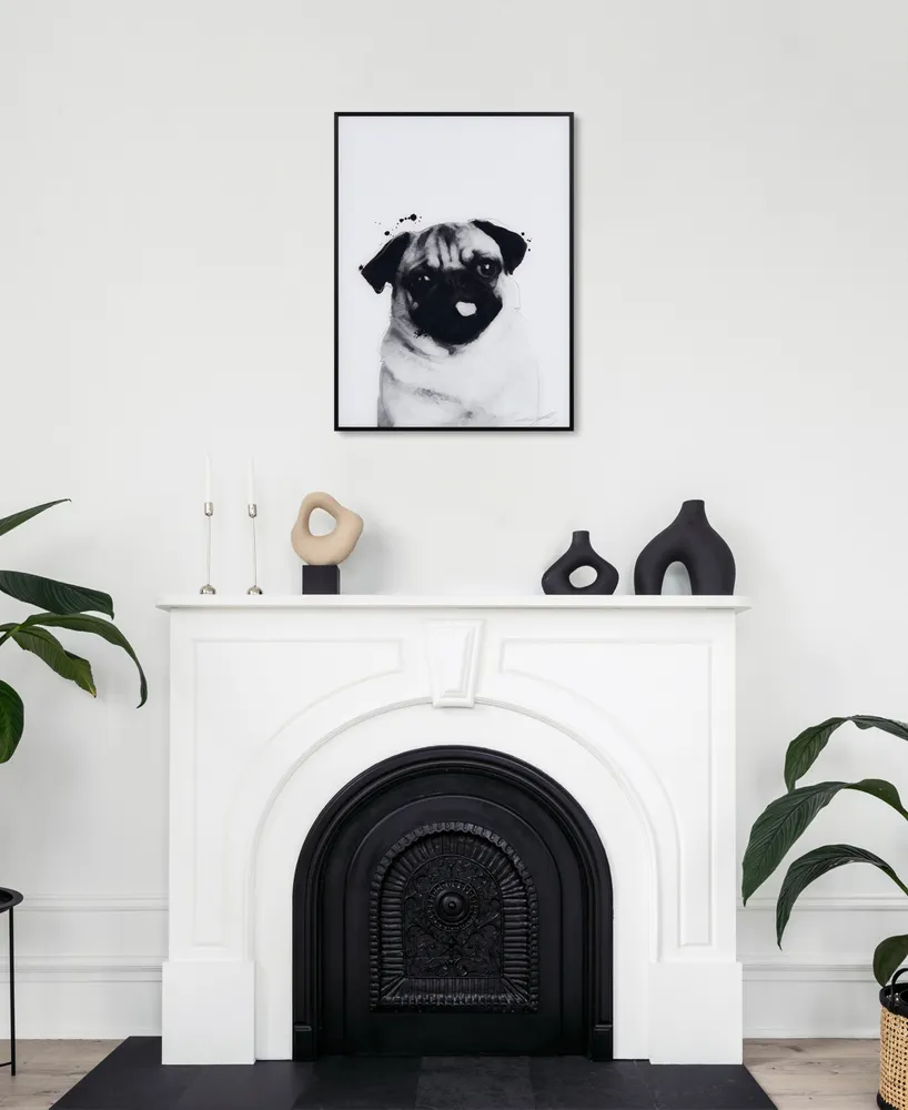 Empire Art Direct "Pug" Pet Paintings on Printed Glass Encased with A Black Anodized Frame, 24" x 18" x 1"