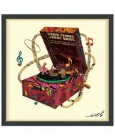 Empire Art Direct "Wind Up 78 "Hand-made dimensional music box art collage, under glass, encased on a black shadow box frame, 25" x 25" x 1.4"