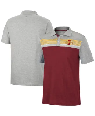 Men's Colosseum Cardinal, Heather Gray Iowa State Cyclones Caddie Lightweight Polo Shirt