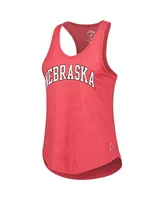 Women's League Collegiate Wear Heather Scarlet Nebraska Huskers Two-Hit Intramural Tri-Blend Scoop Neck Racerback Tank Top