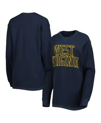 Women's Pressbox Navy West Virginia Mountaineers Surf Plus Southlawn Waffle-Knit Thermal Tri-Blend Long Sleeve T-shirt