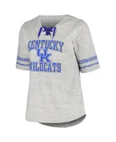 Women's Profile Heather Gray Distressed Kentucky Wildcats Plus Size Striped Lace-Up T-shirt