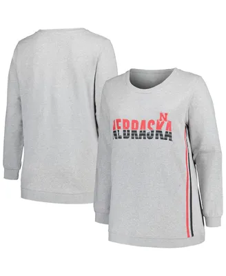 Women's Profile Heather Gray Nebraska Huskers Plus Size Side Stripe Pullover Sweatshirt