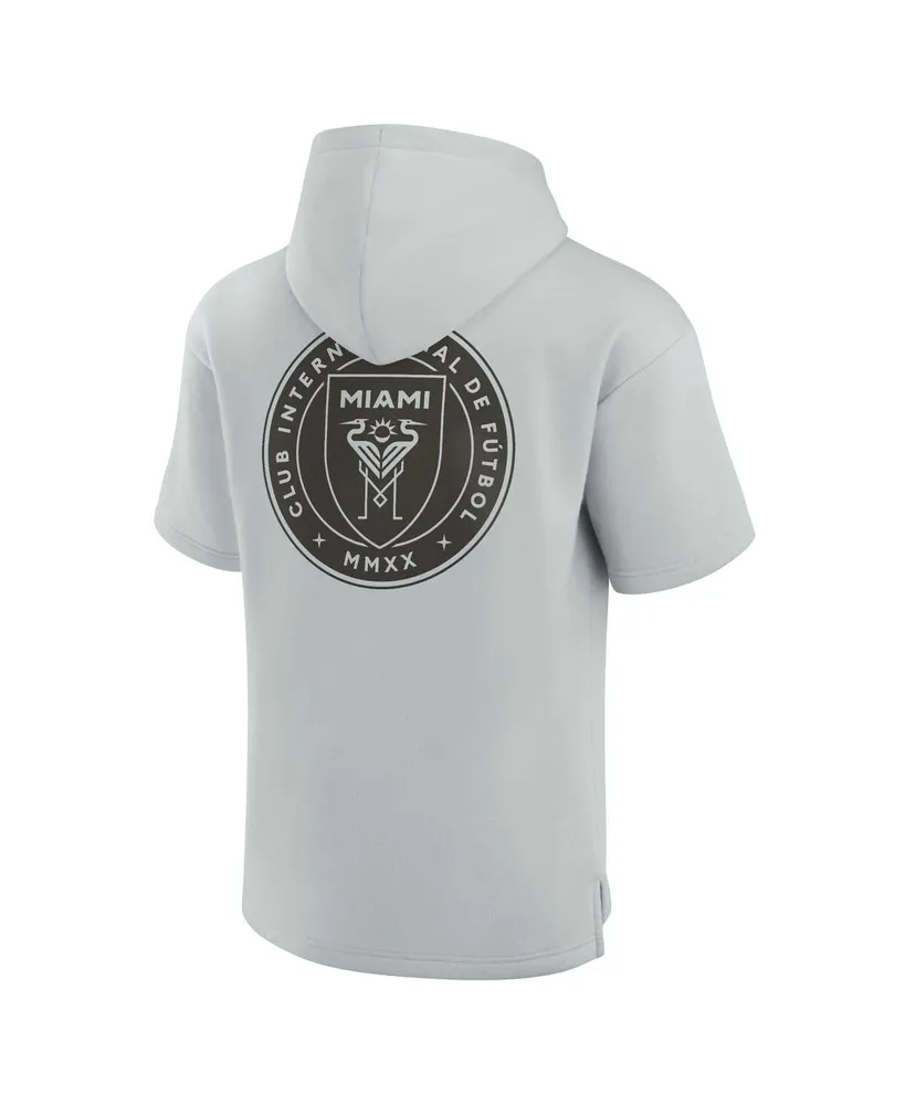Men's and Women's Fanatics Signature Gray Inter Miami Cf Super Soft Fleece Short Sleeve Pullover Hoodie