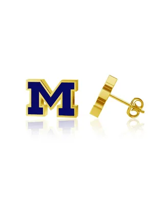 Women's Dayna Designs Michigan Wolverines Gold-Plated Enamel Post Earrings - Gold