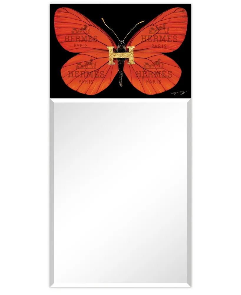 Empire Art Direct "Designer Butterfly" Rectangular Beveled Mirror on Free Floating Printed Tempered Art Glass, 48" x 24" x 0.4"