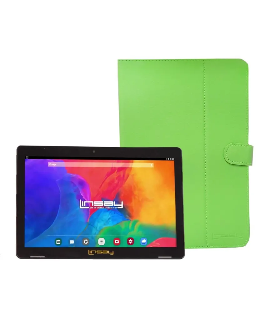 Linsay New 10.1" Tablet Octa Core 128GB Bundle with Green Style Case Newest Android 13