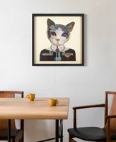 Empire Art Direct "Funky Cat 2" Dimensional Collage Framed Graphic Art Under Glass Wall Art, 25" x 25" x 1.4" - Multi