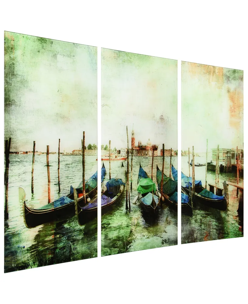 Empire Art Direct "Venice Gondolas Abc" Frameless Free Floating Tempered Glass Panel Graphic Wall Art Set of 3, 72" x 36" x 0.2" Each - Multi