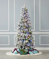 Seasonal Frosted Acadia 5' Pre-Lit Flocked Pe Mixed Pvc Slim Tree with Metal Stand, 1305 Tips, 150 Changing Led Lights