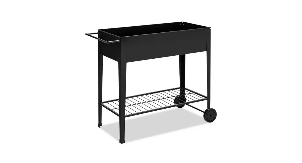 Raised Garden Bed Elevated Planter Box on Wheels Steel Planter with Shelf-Black