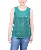 Ny Collection Petite Sleeveless Sequined Tank with Combo Banding Top