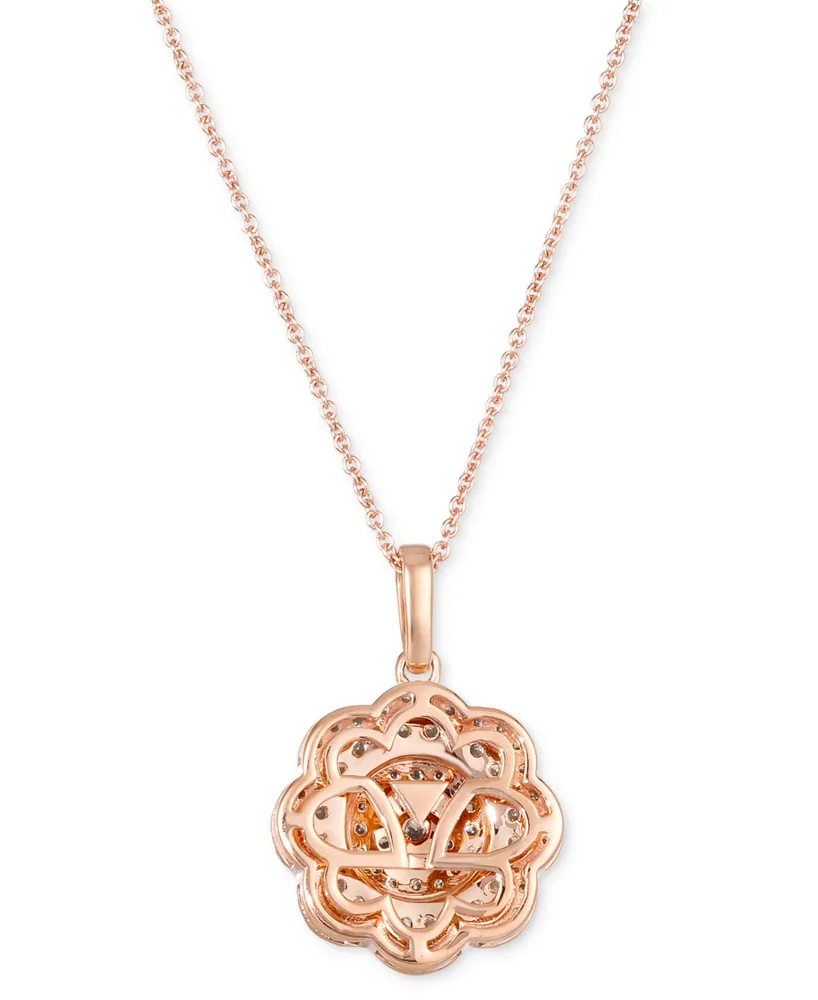 Le Vian Chocolate Diamond & Nude Diamond Flower Cluster 18" Adjustable Pendant Necklace (3/4 ct. t.w.) in 14k Rose Gold