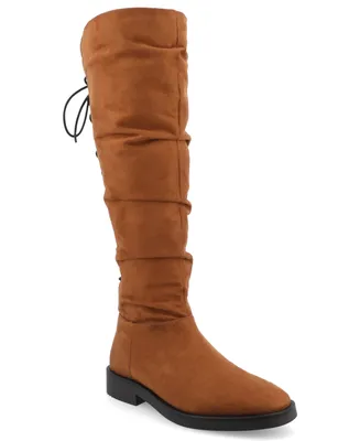 Journee Collection Women's Mirinda Wide Calf Rouched Stretch Knee High Boots